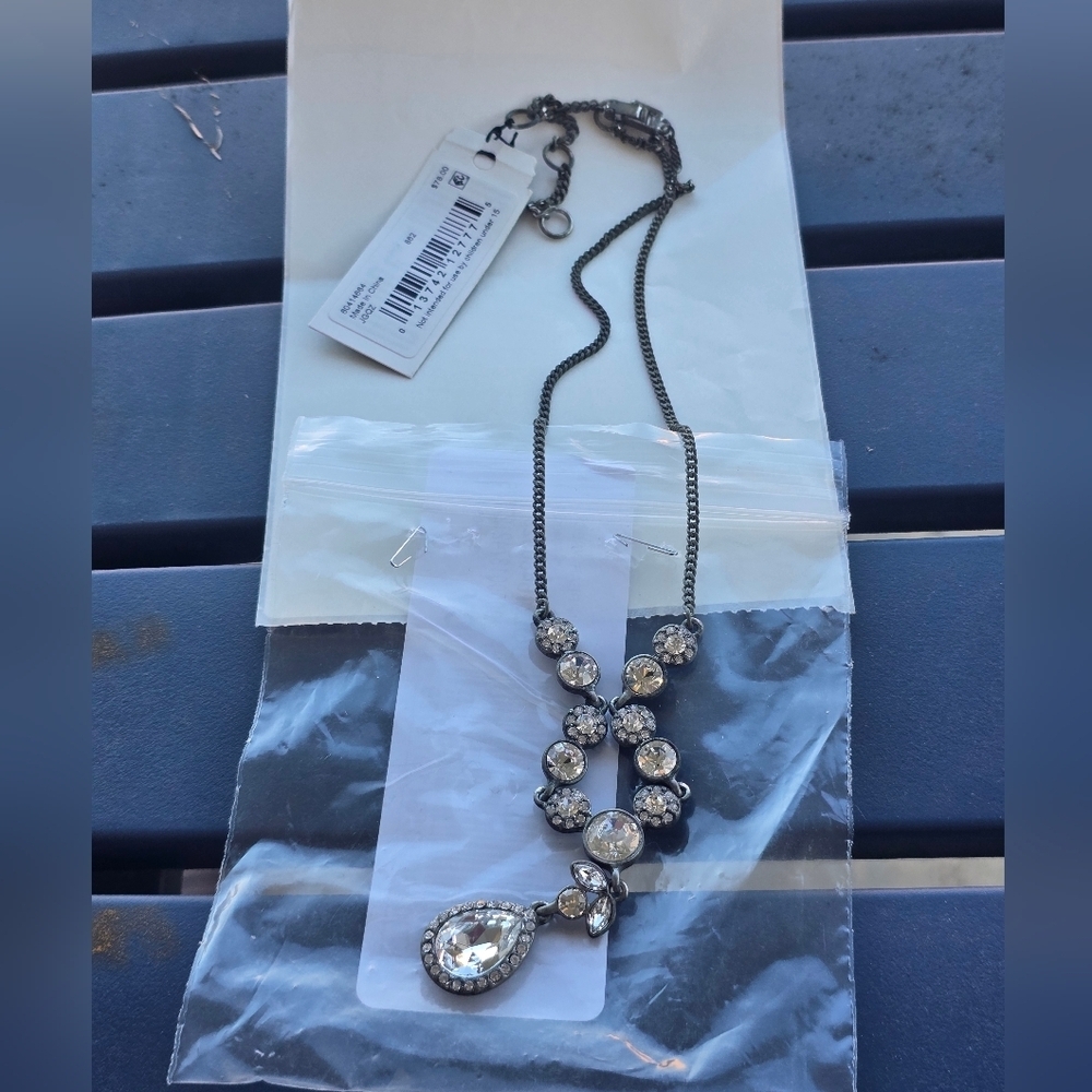 Givenchy Studded Y Silver Black Crystal Necklace Women New